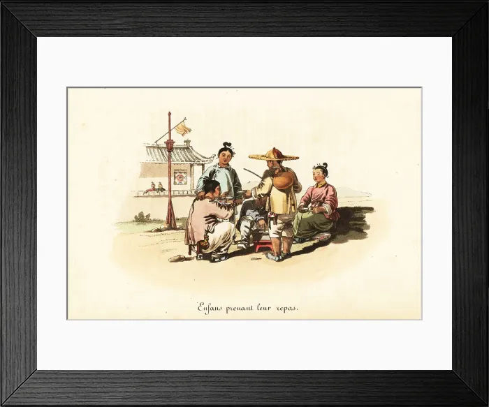 Framed Print : Chinese peasant children eating a meal, 18th century Framed Print : Chinese peasant children eating a meal, 18th century