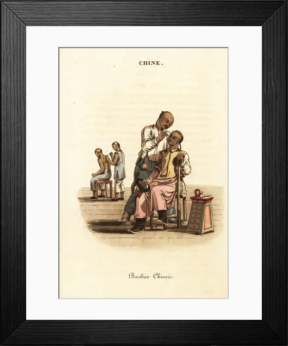 Framed Print : Chinese barbers champooing, 18th century Framed Print : Chinese barbers champooing, 18th century