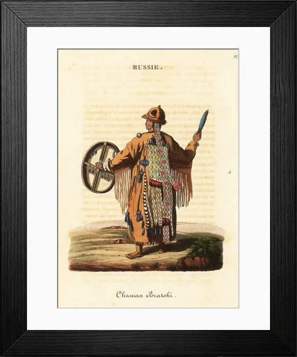 Framed Print : Female shaman of the Mongolic Buyrats people, 18th century Framed Print : Female shaman of the Mongolic Buyrats people, 18th century