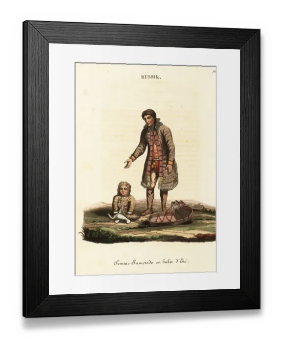 Framed Print : Nenets woman and child, summer dress, 18th century Framed Print : Nenets woman and child, summer dress, 18th century