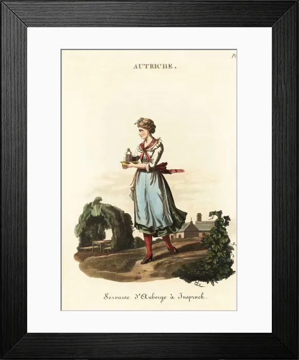 Framed Print : Austrain waitress at an inn in Innsbruck, Tyrol, 18th century Framed Print : Austrain waitress at an inn in Innsbruck, Tyrol, 18th century