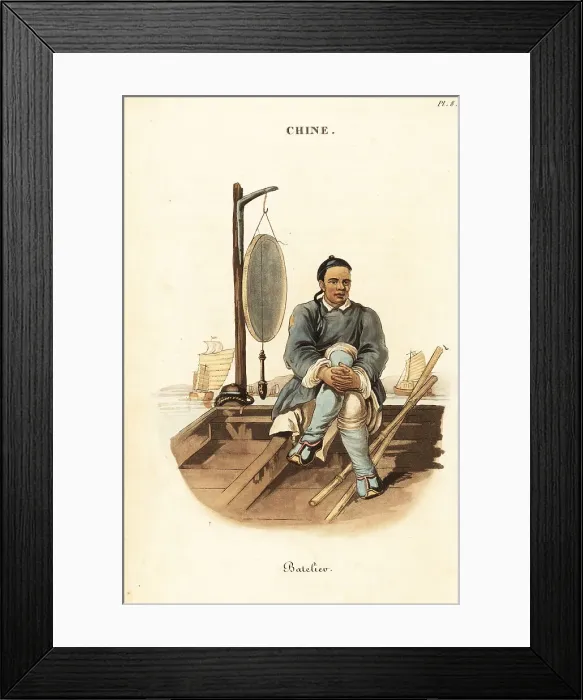 Framed Print : Chinese waterman and his barge, 18th century Framed Print : Chinese waterman and his barge, 18th century