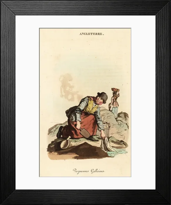 Framed Print : Welsh women washing linen in a stream, 1800s Framed Print : Welsh women washing linen in a stream, 1800s
