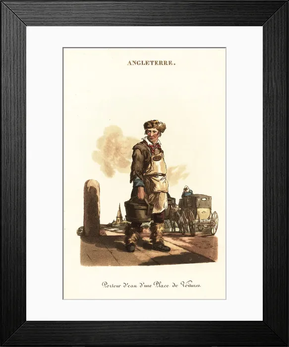 Framed Print : Licensed waterman at a coach stand, London, 1800s Framed Print : Licensed waterman at a coach stand, London, 1800s