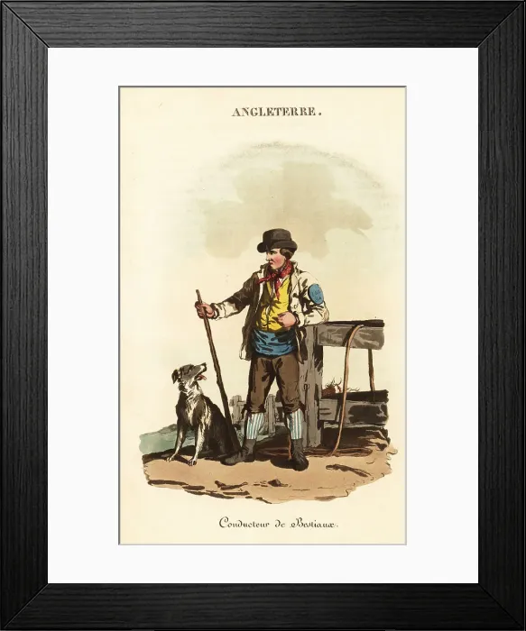 Framed Print : Smithfield drover with dog, 1800s Framed Print : Smithfield drover with dog, 1800s