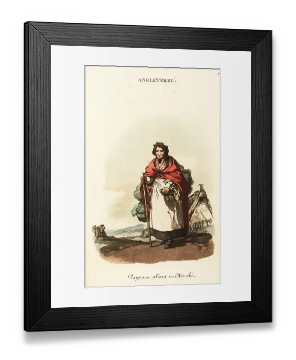 Framed Print : British marketwoman with basket of produce, 1800s Framed Print : British marketwoman with basket of produce, 1800s