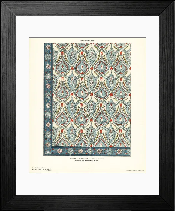 Framed Print : Ceramic wall tiles decorated with lattice of flowers and foliage Framed Print : Ceramic wall tiles decorated with lattice of flowers and foliage