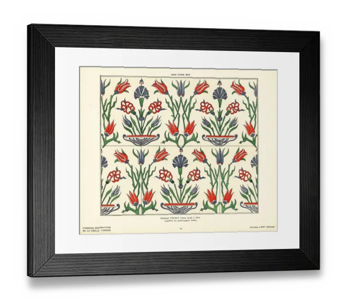 Framed Print : Ceramic wall tiles decorated with tulips and flowers made in Izn Framed Print : Ceramic wall tiles decorated with tulips and flowers made in Izn