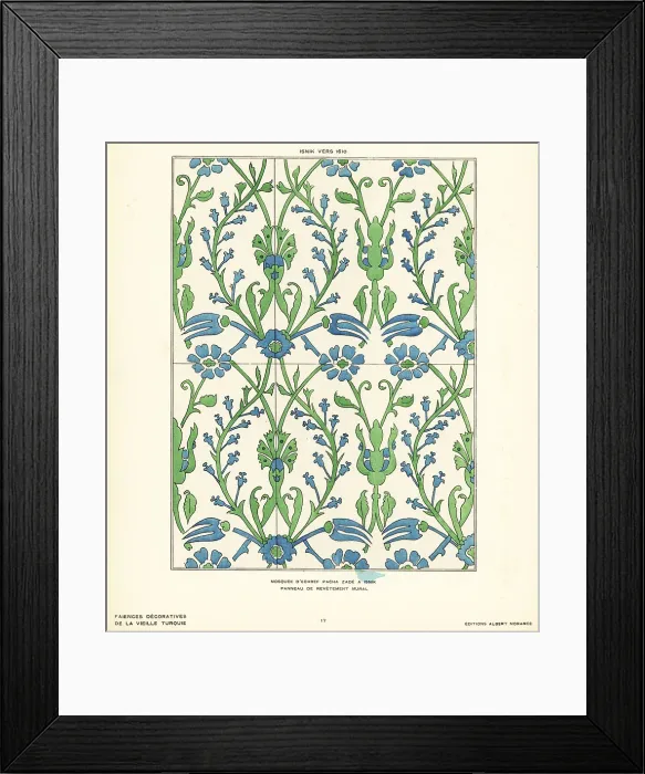Framed Print : Ceramic wall tiles decorated with flowers and foliage made in Iz Framed Print : Ceramic wall tiles decorated with flowers and foliage made in Iz