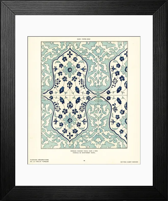 Framed Print : Ceramic wall ttiles decorated with foliage and flowers made in I Framed Print : Ceramic wall ttiles decorated with foliage and flowers made in I