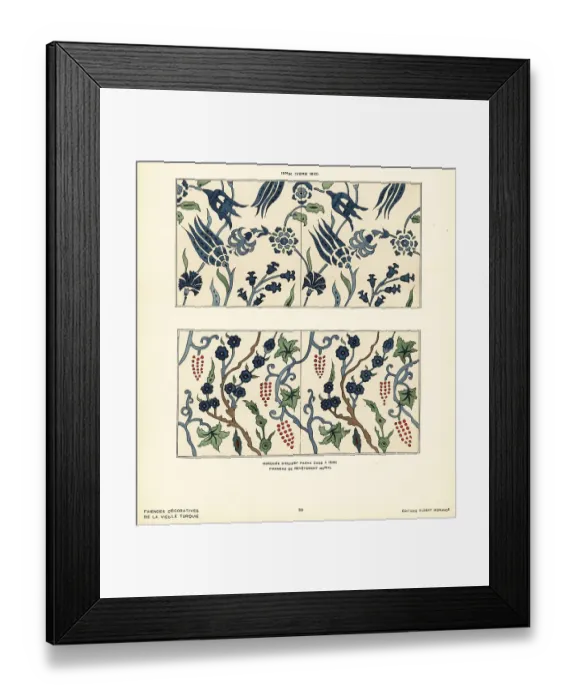 Framed Print : Ceramic wall tiles decorated with tulips and flowers made in Izn Framed Print : Ceramic wall tiles decorated with tulips and flowers made in Izn