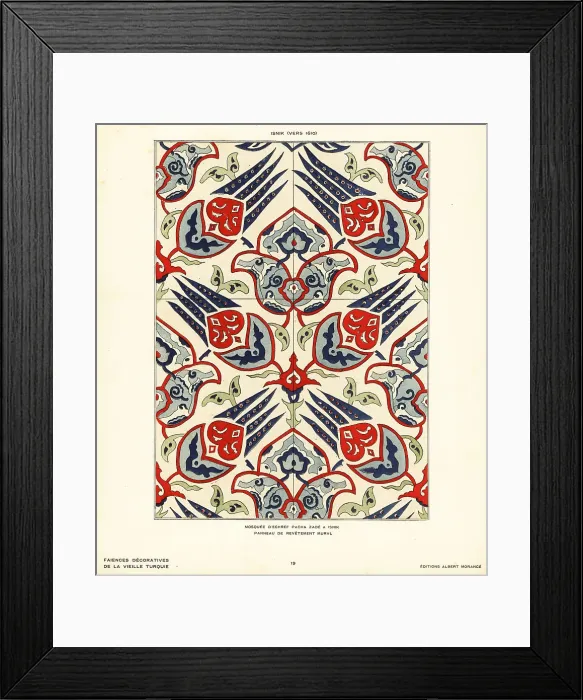 Framed Print : Ceramic wall tiles decorated with tulips and flowers made in Izn Framed Print : Ceramic wall tiles decorated with tulips and flowers made in Izn