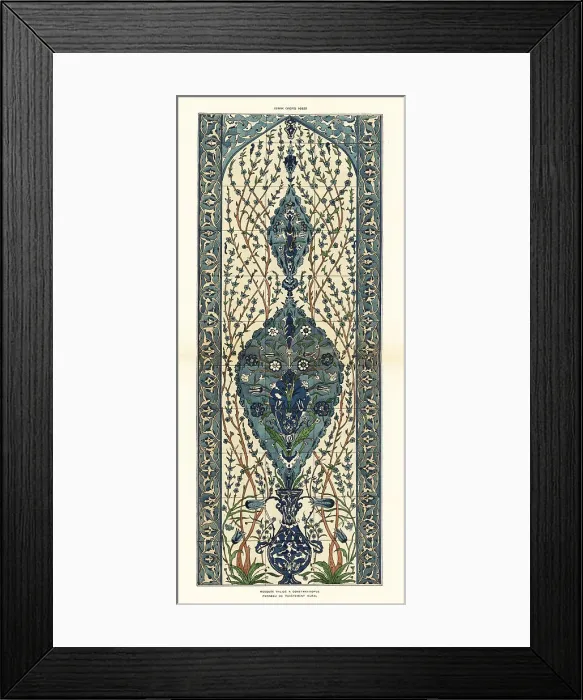 Framed Print : Ceramic wall tiles decorated with tulips, flowers, foliage made Framed Print : Ceramic wall tiles decorated with tulips, flowers, foliage made