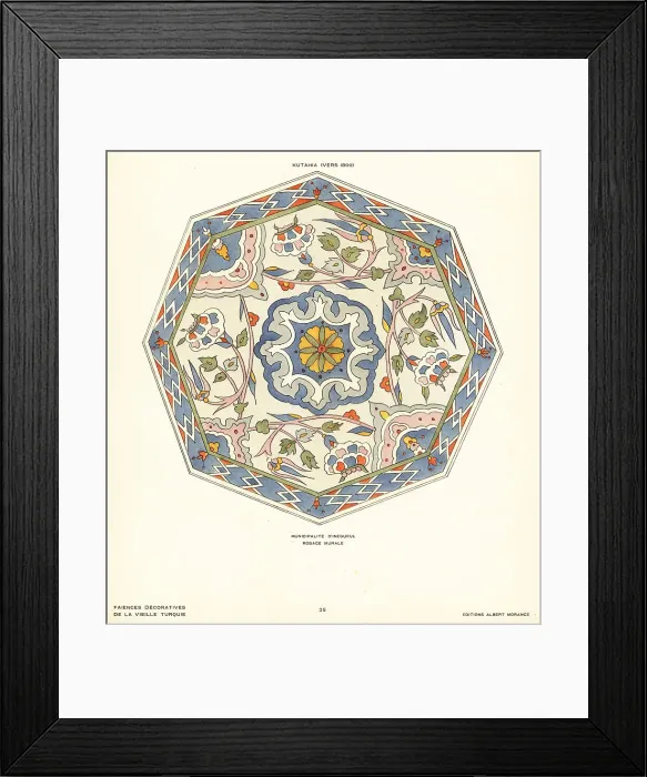 Framed Print : Ceramic rosette wall tile decorated with tulips and flowers made Framed Print : Ceramic rosette wall tile decorated with tulips and flowers made