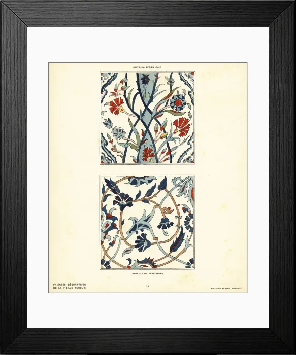 Framed Print : Ceramic floor tiles decrated with flowers and foliage made in Ku Framed Print : Ceramic floor tiles decrated with flowers and foliage made in Ku
