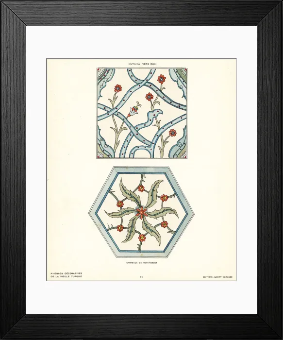 Framed Print : Ceramic floor tiles decorated with flowers and foliage made in K Framed Print : Ceramic floor tiles decorated with flowers and foliage made in K