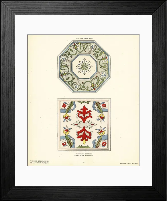 Framed Print : Ceramic floor tiles decorated with flowers and foliage made in K Framed Print : Ceramic floor tiles decorated with flowers and foliage made in K
