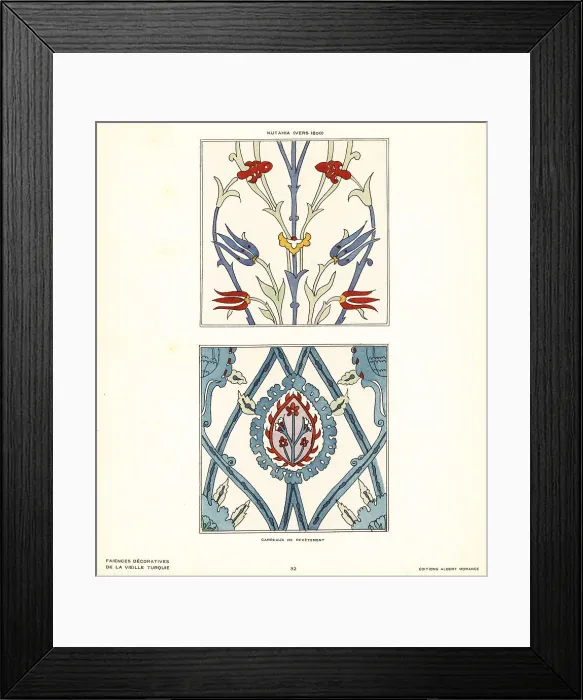 Framed Print : Ceramic floor tiles decorated with flowers and foliage made in K Framed Print : Ceramic floor tiles decorated with flowers and foliage made in K