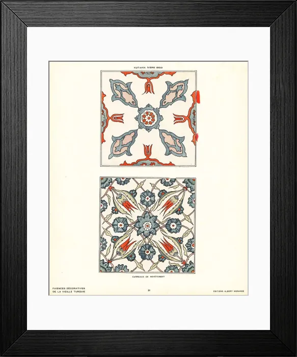 Framed Print : Ceramic floor tiles decorated with tulips and flowers made in Ku Framed Print : Ceramic floor tiles decorated with tulips and flowers made in Ku