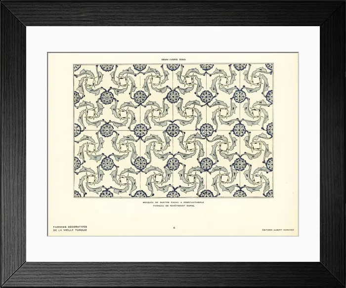 Framed Print : Ceramic wall tiles with decorative lattice of flowers and foliag Framed Print : Ceramic wall tiles with decorative lattice of flowers and foliag