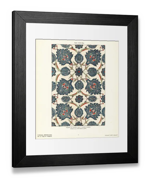 Framed Print : Ceramic wall tiles decorated with lattice of flowers and foliage Framed Print : Ceramic wall tiles decorated with lattice of flowers and foliage
