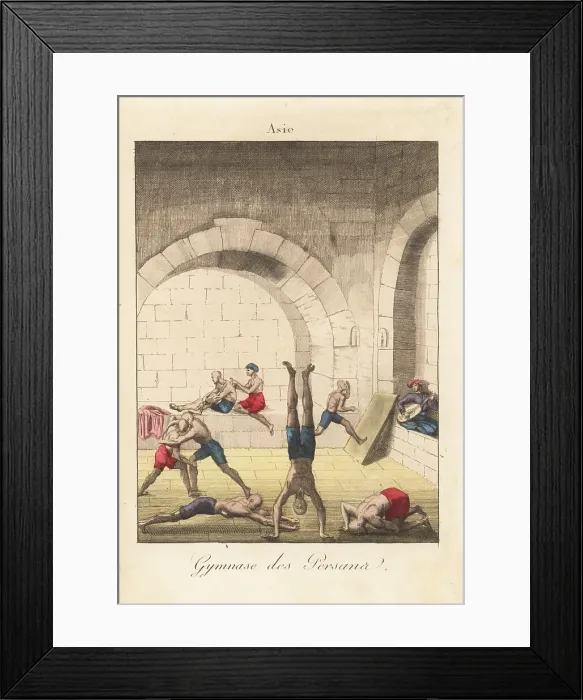 Framed Print : Persian men exercising in a gymnasium, 1800s Framed Print : Persian men exercising in a gymnasium, 1800s