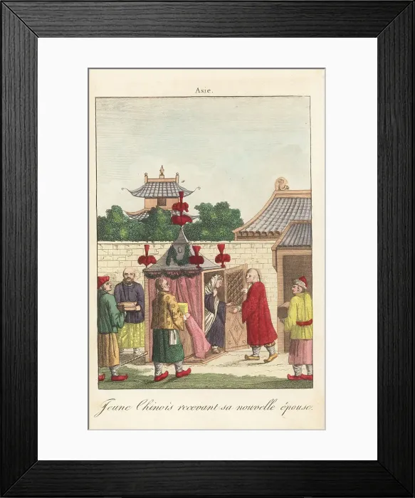 Framed Print : A young Chinese groom receives his new bride, 18th century Framed Print : A young Chinese groom receives his new bride, 18th century