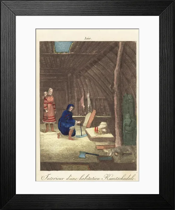 Framed Print : Kamchadal people inside a yurt, Kamchatka, 1800s Framed Print : Kamchadal people inside a yurt, Kamchatka, 1800s