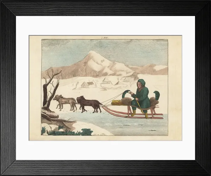 Framed Print : Kamchadal man riding a dog-sled, Kamchatka, 1800s Framed Print : Kamchadal man riding a dog-sled, Kamchatka, 1800s