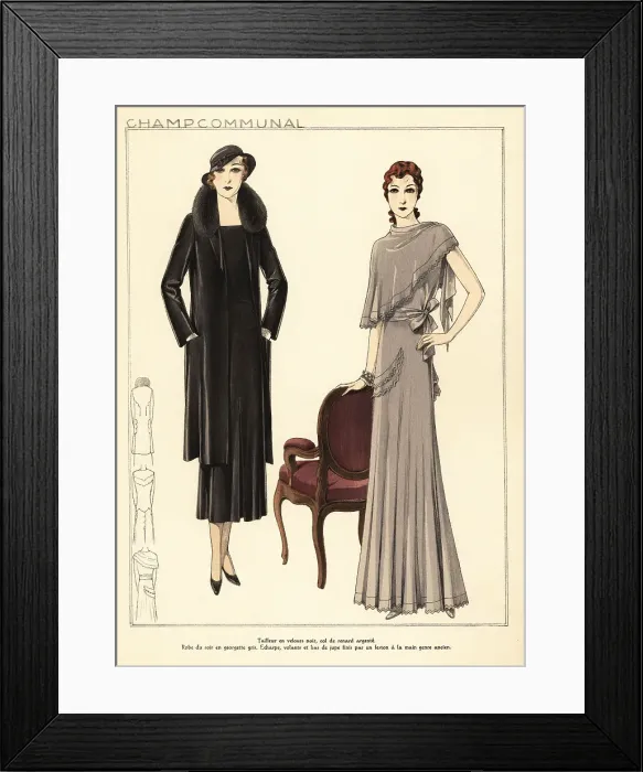 Framed Print : Women in black suit and grey evening dress by Champcommunal, 193 Framed Print : Women in black suit and grey evening dress by Champcommunal, 193