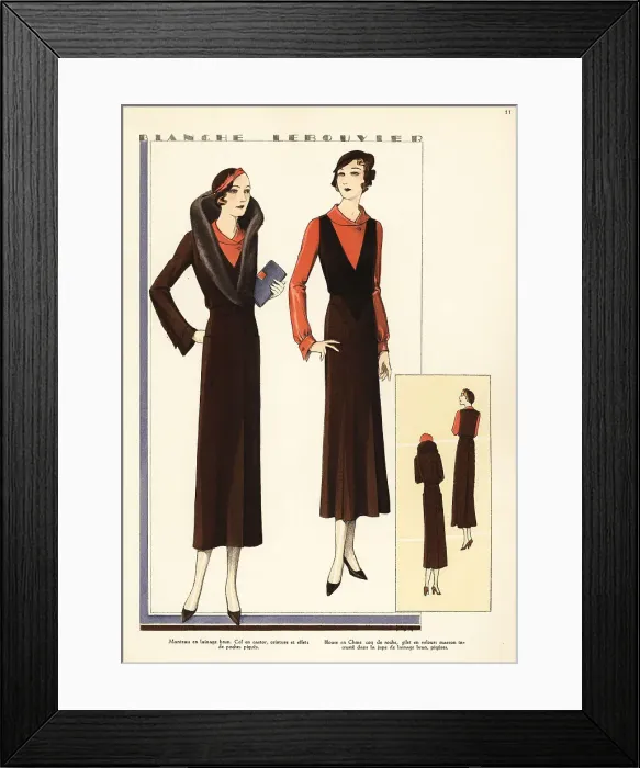 Framed Print : Woman in suit and coat of brown wool by Blanche Lebouvier, 1931 Framed Print : Woman in suit and coat of brown wool by Blanche Lebouvier, 1931
