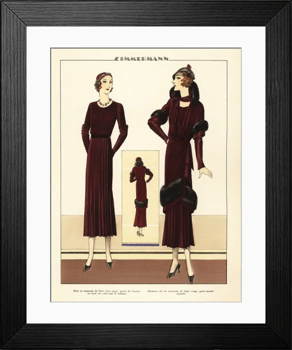 Framed Print : Women in dress and coat of red wool by Zimmermann, 1931 Framed Print : Women in dress and coat of red wool by Zimmermann, 1931