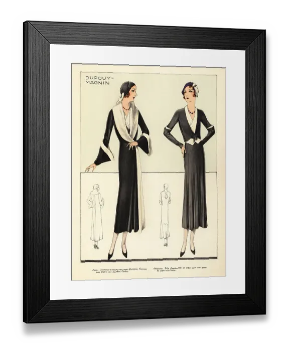 Framed Print : Women in black and white dress and coat by Dupouy-Magnin, 1931 Framed Print : Women in black and white dress and coat by Dupouy-Magnin, 1931