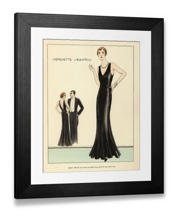 Framed Print : Woman in evening gown of black satin by Henriette Jeantou, 1931 Framed Print : Woman in evening gown of black satin by Henriette Jeantou, 1931