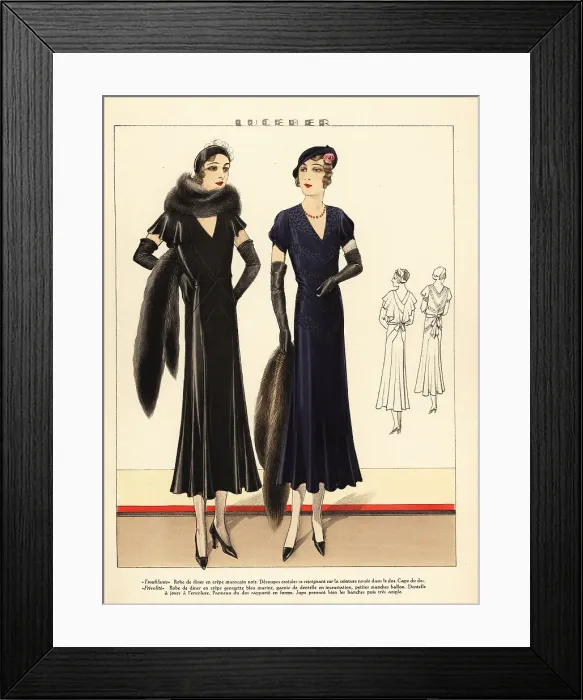 Framed Print : Women in luxury dinner dresses by Luceber, 1931 Framed Print : Women in luxury dinner dresses by Luceber, 1931