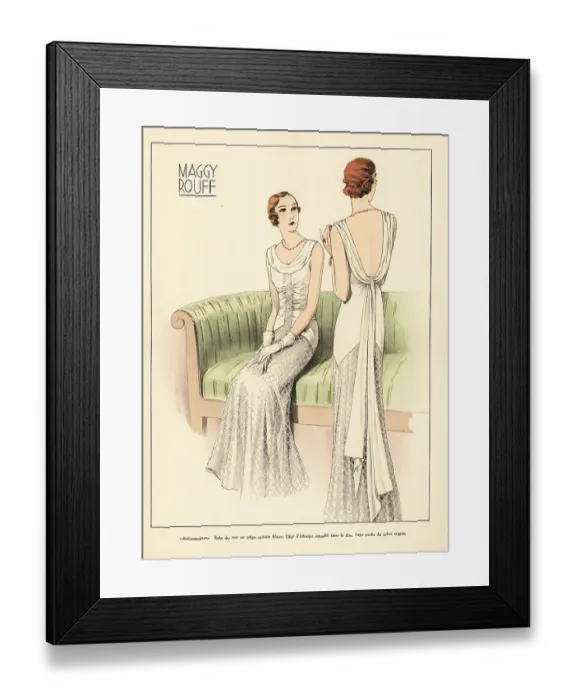 Framed Print : Evening dress in white Romaine crepe by Maggy Rouff, 1931 Framed Print : Evening dress in white Romaine crepe by Maggy Rouff, 1931