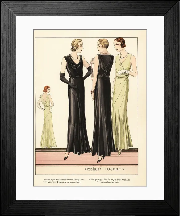 Framed Print : Women in evening dresses designed by Luceber, 1931 Framed Print : Women in evening dresses designed by Luceber, 1931