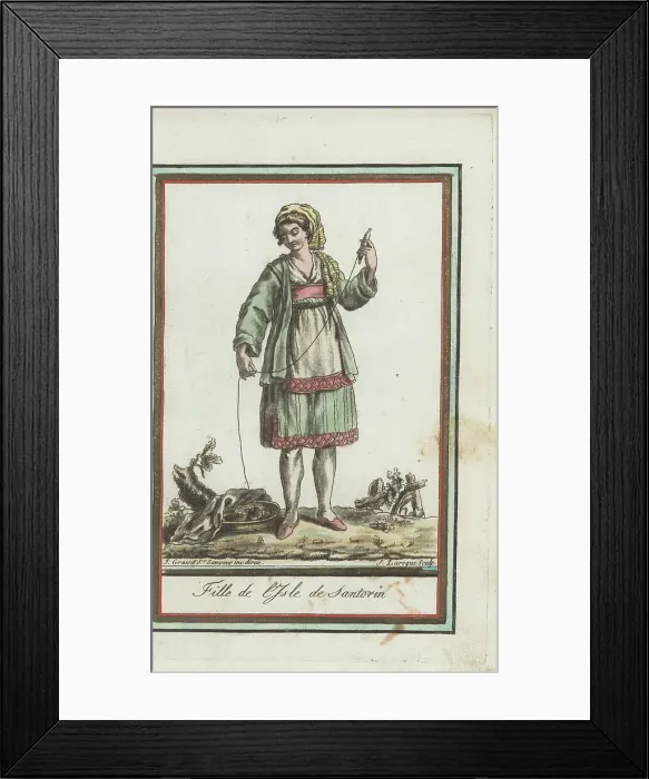 Framed Print : Girl spinning yarn on the island of Santorini, Ottoman Empire Framed Print : Girl spinning yarn on the island of Santorini, Ottoman Empire