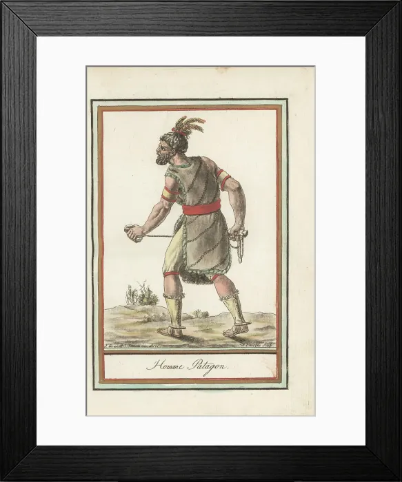 Framed Print : Native American hunter of Patagonia with bolas Framed Print : Native American hunter of Patagonia with bolas