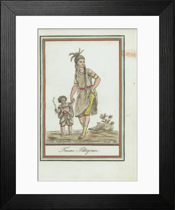 Framed Print : Native American woman and child of Patagonia, South America Framed Print : Native American woman and child of Patagonia, South America