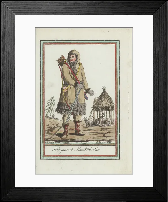 Framed Print : Itelmen peasant of Kamchatka in front of summer dwelling Framed Print : Itelmen peasant of Kamchatka in front of summer dwelling
