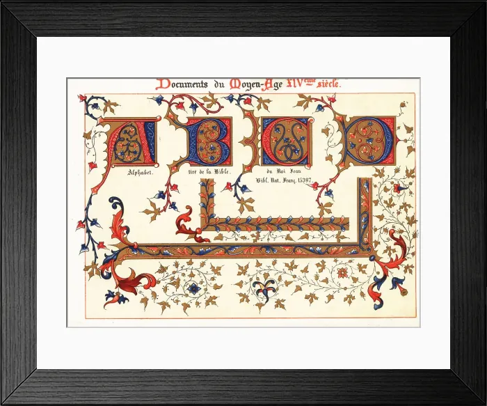 Framed Print : Decorative initial ABCD from the Bible of King Jean II, 14th cen Framed Print : Decorative initial ABCD from the Bible of King Jean II, 14th cen