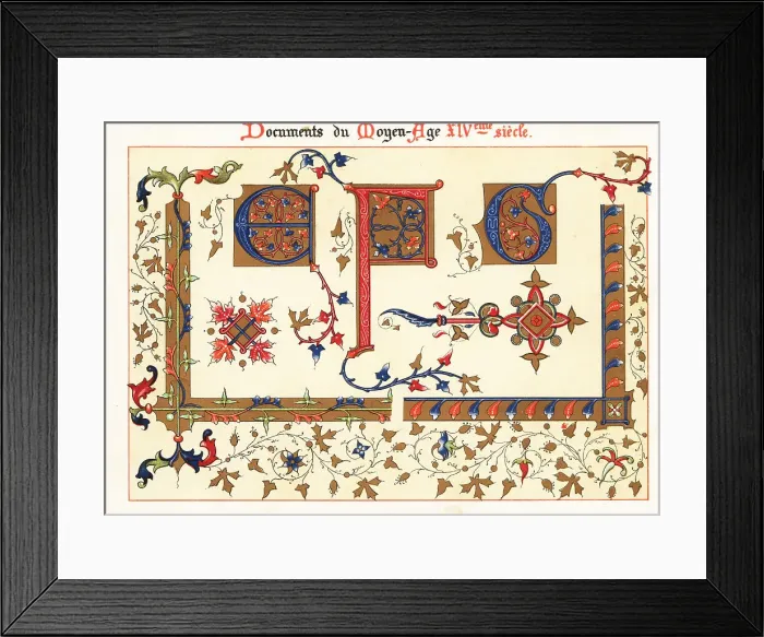 Framed Print : Initial letters and border foliage from Jean de Sy's illuminated Framed Print : Initial letters and border foliage from Jean de Sy's illuminated