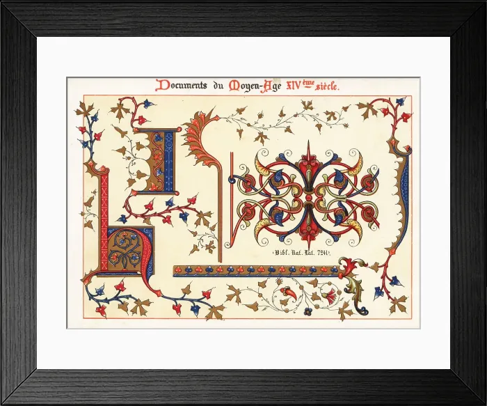 Framed Print : Initial letters from Jean de Sy's illuminated Bible, 14th centur Framed Print : Initial letters from Jean de Sy's illuminated Bible, 14th centur