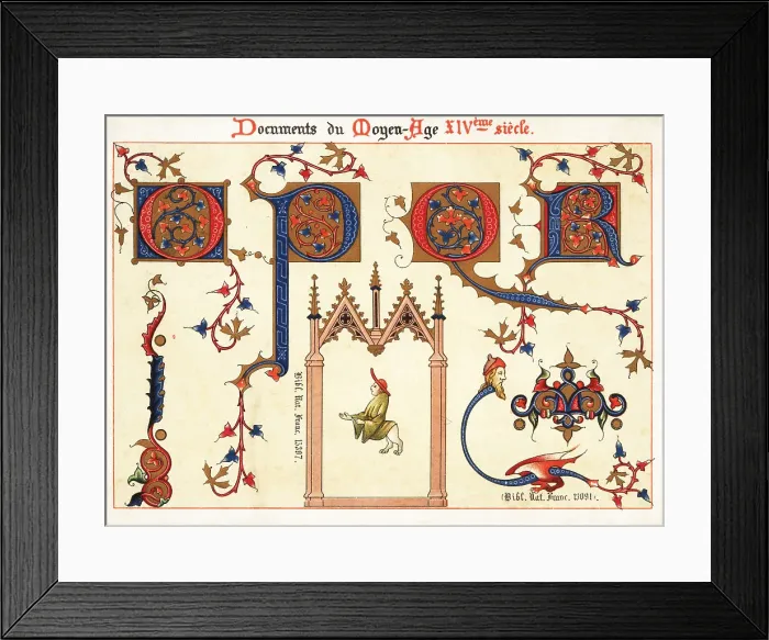 Framed Print : Initial letters from Jean de Sy's illuminated Bible, 14th centur Framed Print : Initial letters from Jean de Sy's illuminated Bible, 14th centur