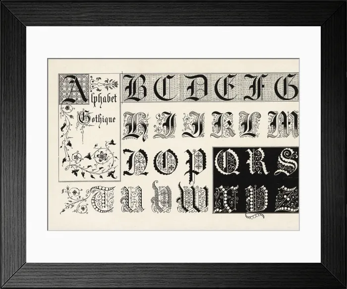 Framed Print : Initial letters from a Gothic alphabet