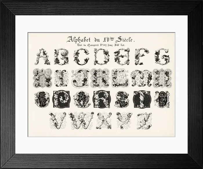 Framed Print : Alphabet of initial letters in foliage from a French manuscript Framed Print : Alphabet of initial letters in foliage from a French manuscript