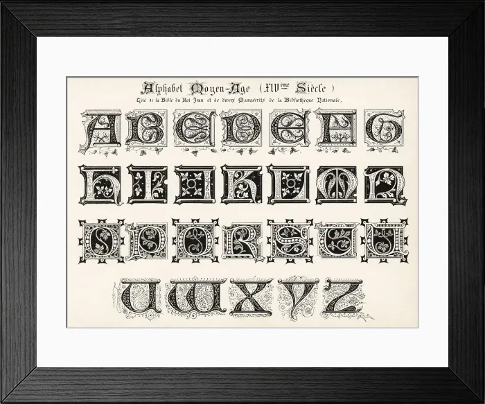 Framed Print : Alphabet of decorative initial letters taken from manuscripts of Framed Print : Alphabet of decorative initial letters taken from manuscripts of
