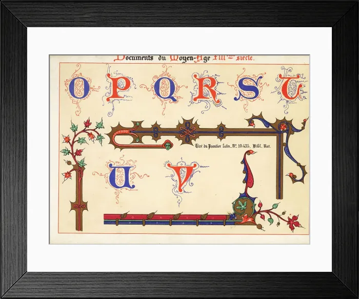 Framed Print : Alphabet of decorative initial letters O to V, 13th century Framed Print : Alphabet of decorative initial letters O to V, 13th century