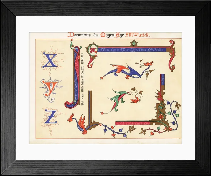 Framed Print : Alphabet of decorative initial letters XYZ, 13th century Framed Print : Alphabet of decorative initial letters XYZ, 13th century